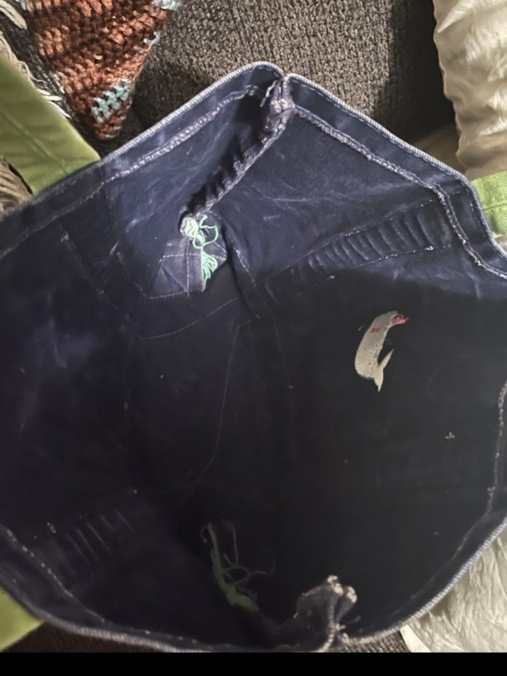 Navy & Green Whale Tote Bag Dottie smith vintage - Picture 6 of 7
